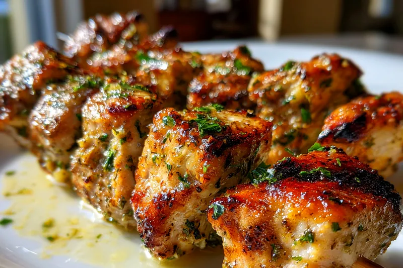 A colorful array of fresh ingredients for Delicious Garlic Parmesan Skewers, including chicken, garlic, and parmesan.