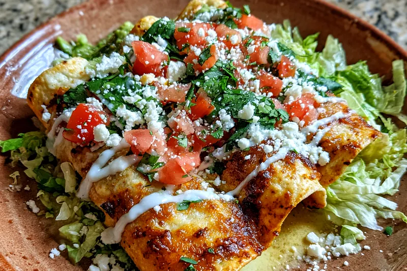 A step-by-step cooking image showing the process of rolling and baking Delicious Swiss-Style Enchiladas.