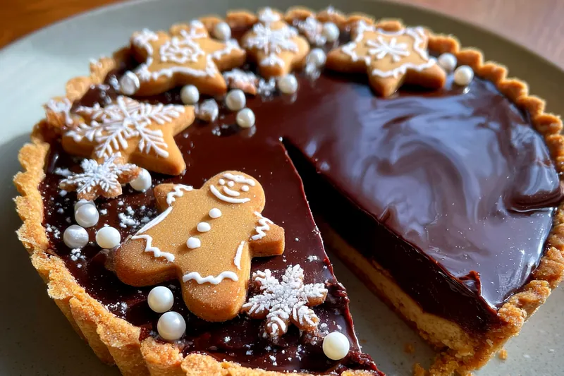 Chef Mitchell expertly pouring caramel into the gingerbread tart crust.