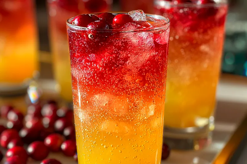 An assortment of fresh fruits and juices prepared for the Festive Christmas Punch Recipe.