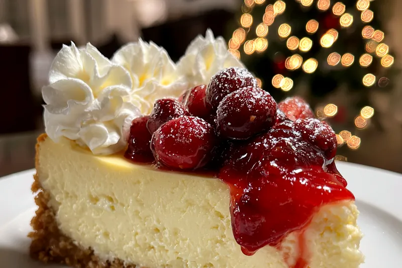 A step-by-step process of making Festive Cranberry Cheesecake Delight, showcasing preparation of the filling and cranberry sauce.