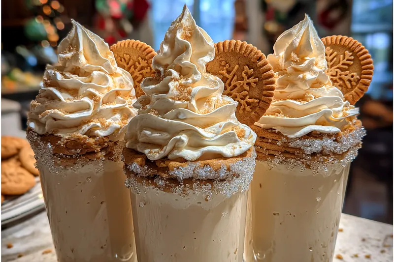 The process of making Festive Creamy Cookie Drink, with ingredients simmering in a saucepan.