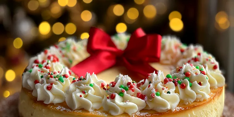 Delicious Festive Holiday Cheesecake served on a plate