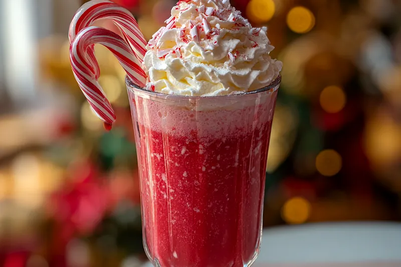 Blending ingredients for Festive Red Velvet Milkshake in a high-speed blender.
