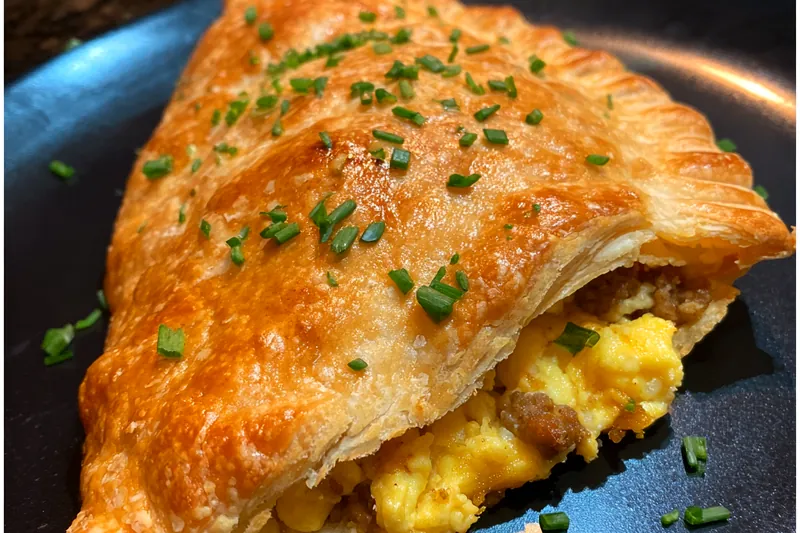 An organized layout of fresh ingredients for Flaky Breakfast Sausage Pockets on a wooden table.