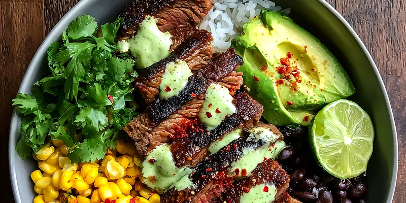 Delicious Flavorful Grilled Steak Bowl served on a plate