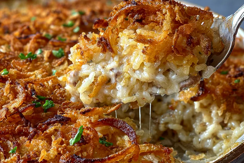 Cooking process for French Onion Chicken Rice Bake