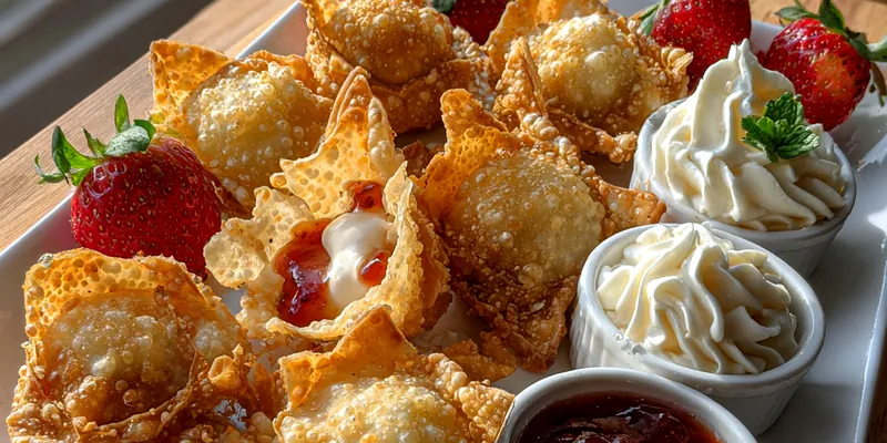 Delicious Fried Berry Cream Wontons served on a plate