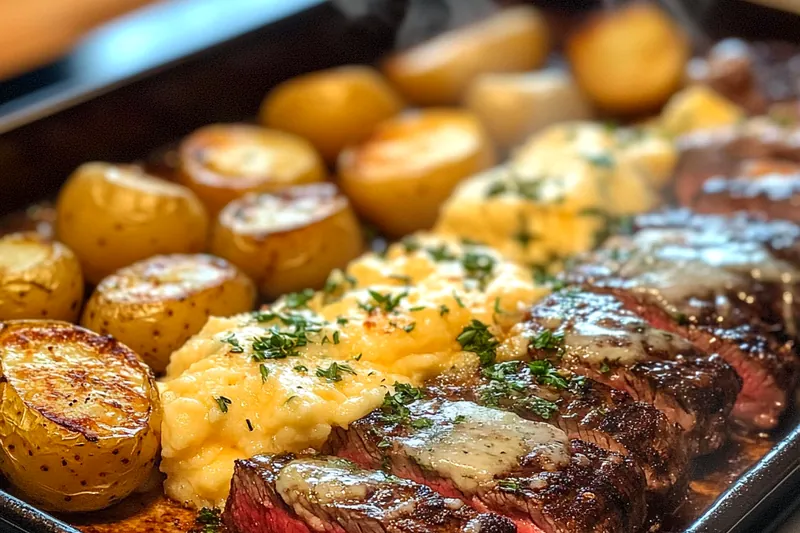 Cooking process for Garlic Herb Steak Bake