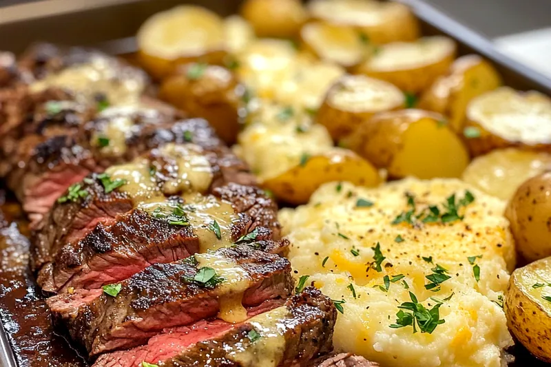 Fresh ingredients for Garlic Herb Steak Bake