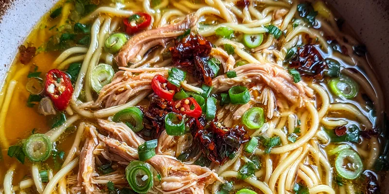 Delicious Ginger Garlic Noodle Soup served on a plate