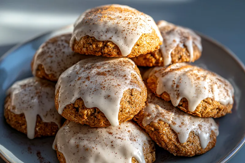 A vibrant display of ingredients for Gingerbread Latte Cookies, including spices, flour, and coffee.