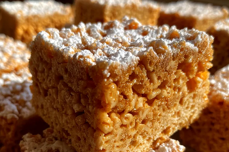 A beautiful assortment of ingredients for Gingerbread Rice Krispie Squares, including marshmallows, spices, and Rice Krispies.