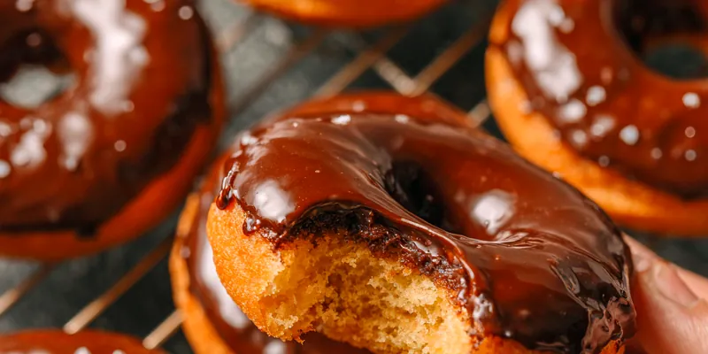 Delicious Glazed Chocolate Protein Donuts served on a plate