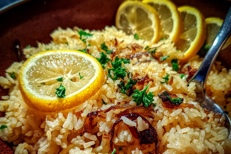 Fresh ingredients for Golden Onion Butter Rice