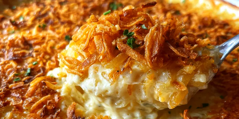 Delicious Golden Onion Chicken Bake served on a plate