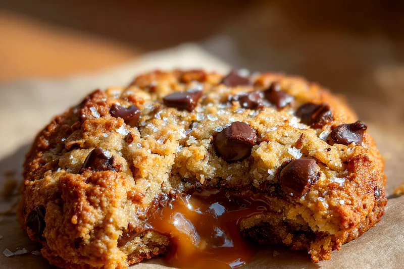 A baking tray filled with golden-brown Gooey Caramel Oatmeal Cookies, fresh out of the oven.