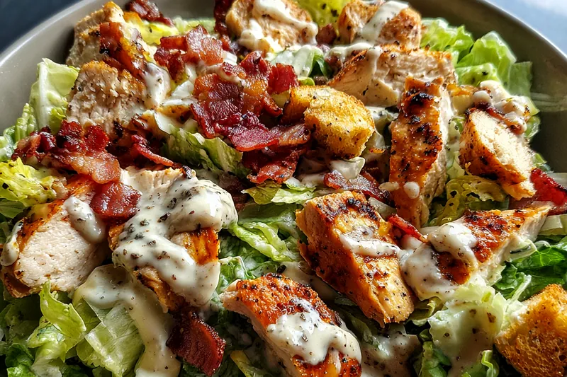 Fresh ingredients for Grilled Chicken Bacon Salad