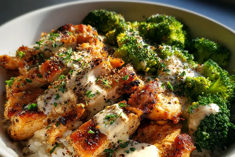 Fresh ingredients for Grilled Chicken Broccoli Bowl