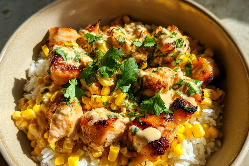 Cooking process for Grilled Chicken Rice Bowl