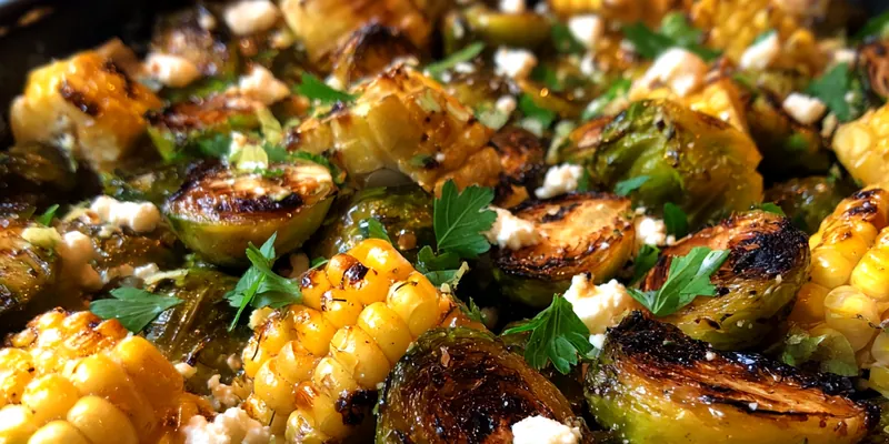 Delicious Grilled Corn Brussels Delight served on a plate