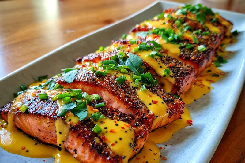 Fresh ingredients for Grilled Salmon with Mustard Glaze