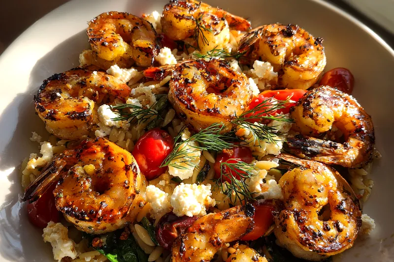 Cooking process for Grilled Shrimp Orzo Delight
