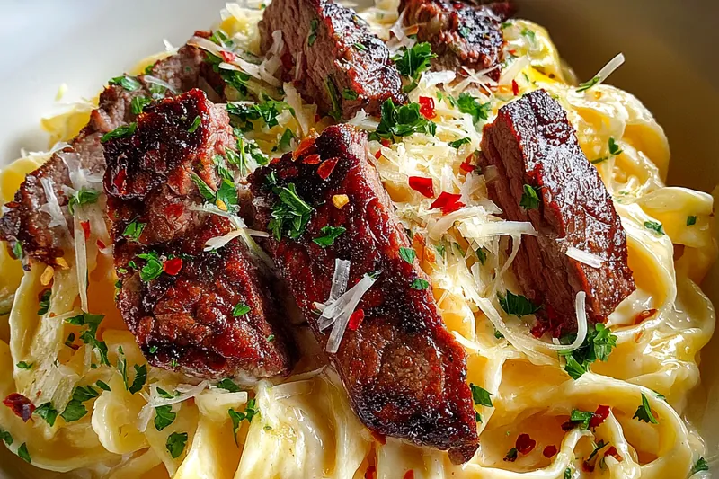 Cooking process for Grilled Steak Fettuccine Delight