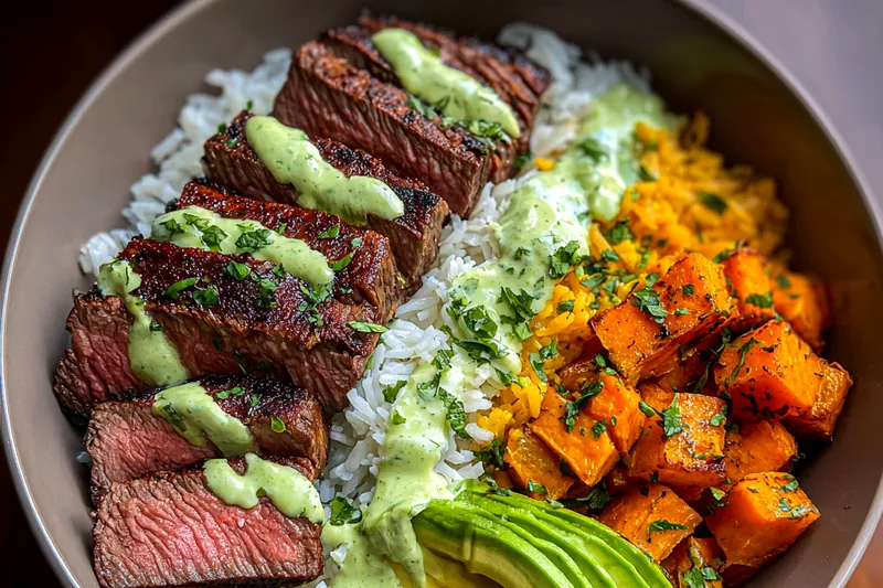 Cooking process for Grilled Steak Sweet Potato Bowl