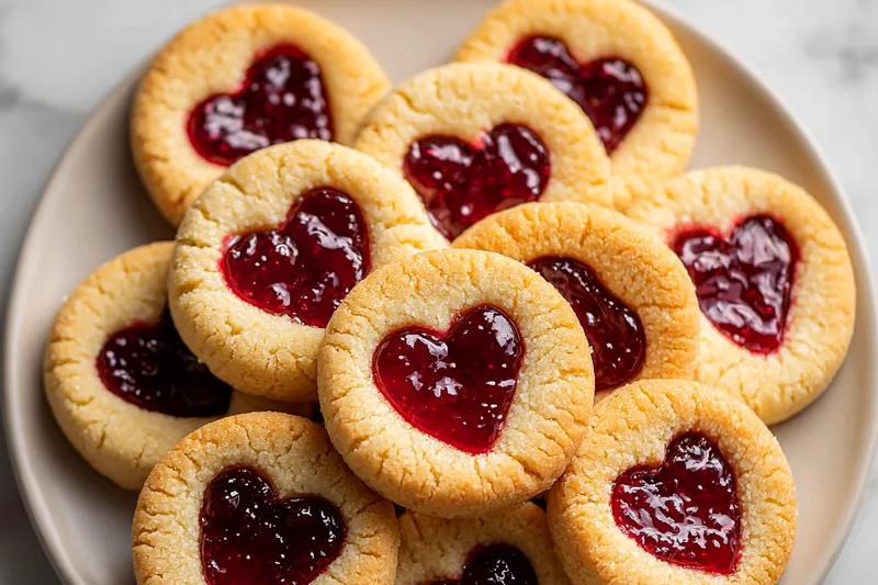 Fresh ingredients for Heart Jam Thumbprint Cookies