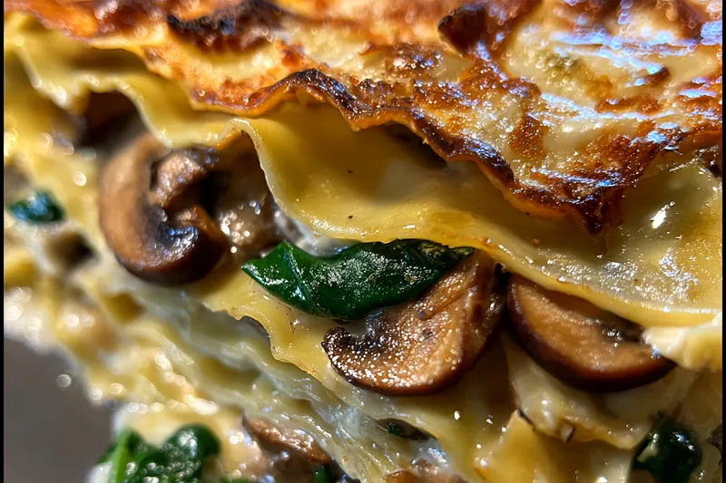 Cooking process for Hearty Mushroom Spinach Layer