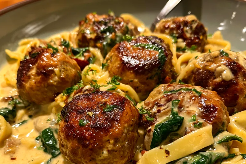 Fresh ingredients for Herb Infused Meatballs with Creamy Pasta