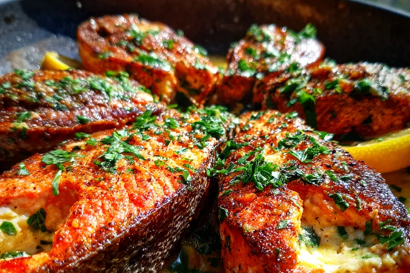 Cooking process for Herb Stuffed Salmon Delight