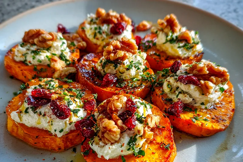 Close-up of fresh ingredients for Herbed Ricotta Sweet Potato Bites.