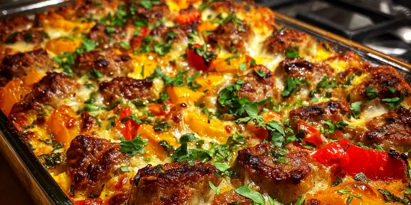 Delicious Italian Sausage Pepper Bake served on a plate