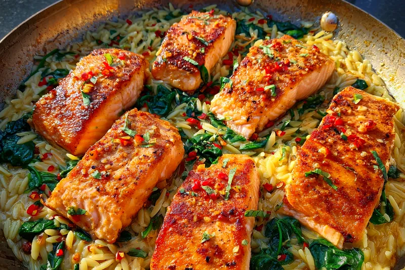 Fresh ingredients for Lemon Orzo Salmon Delight