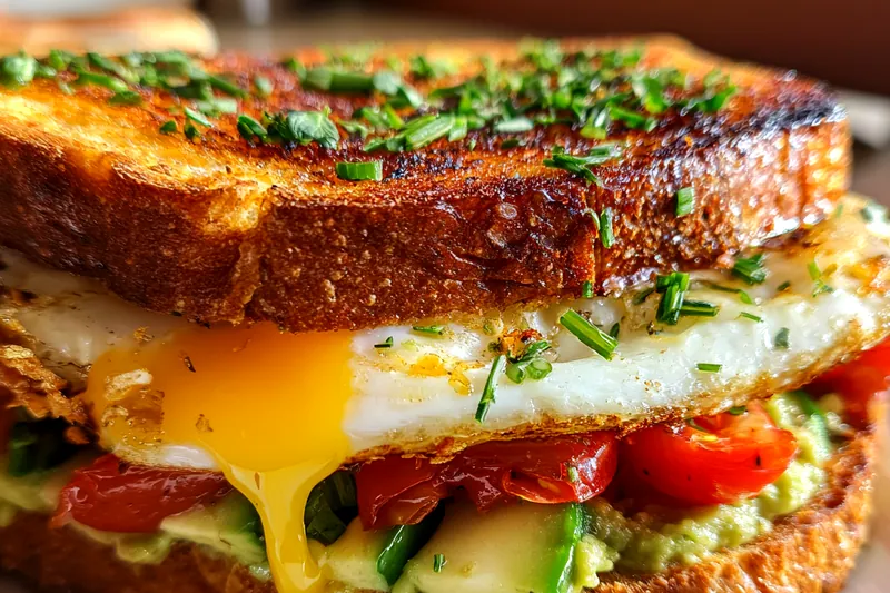 Cooking process for Mediterranean Egg Avocado Toast