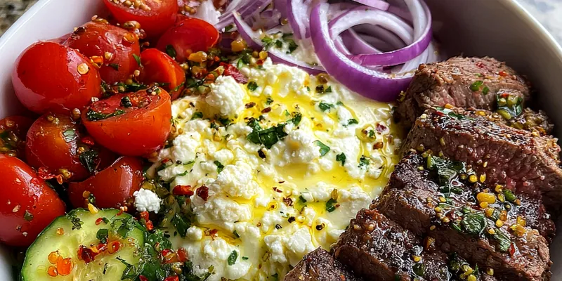 Delicious Mediterranean Steak Bowl Delight served on a plate