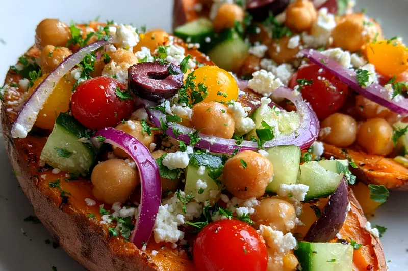Fresh ingredients for Mediterranean Stuffed Sweet Potatoes