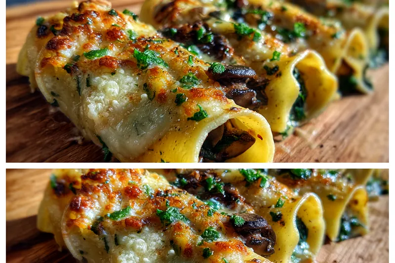 Cooking process for Mushroom Spinach Lasagna Rolls