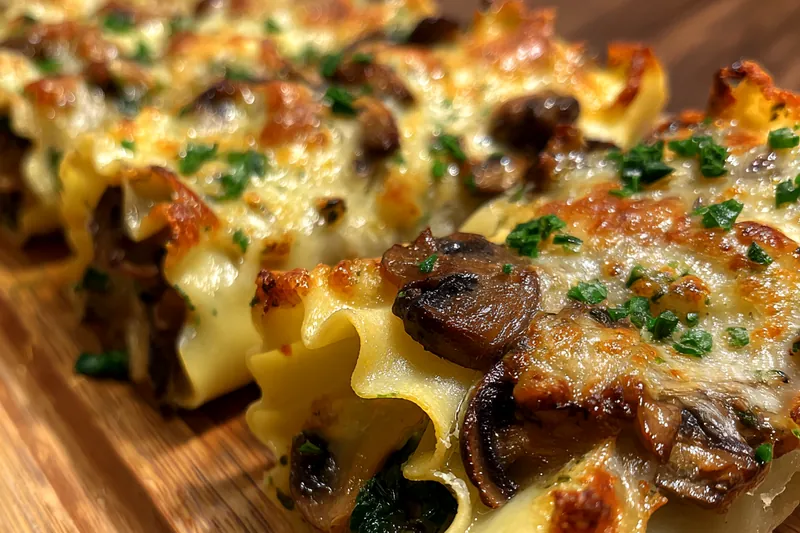 Fresh ingredients for Mushroom Spinach Lasagna Rolls