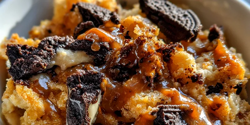 Delicious Oreo Cookie Cobbler Delight served on a plate