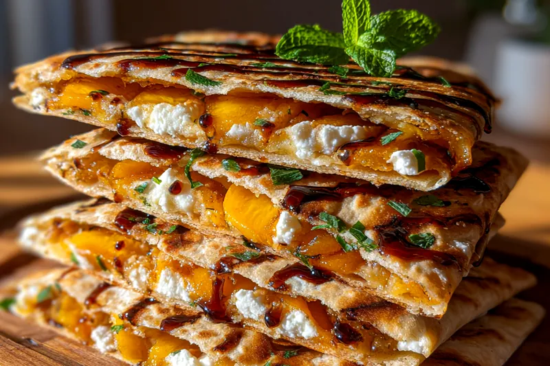 Cooking process for Peach Cheese Quesadillas