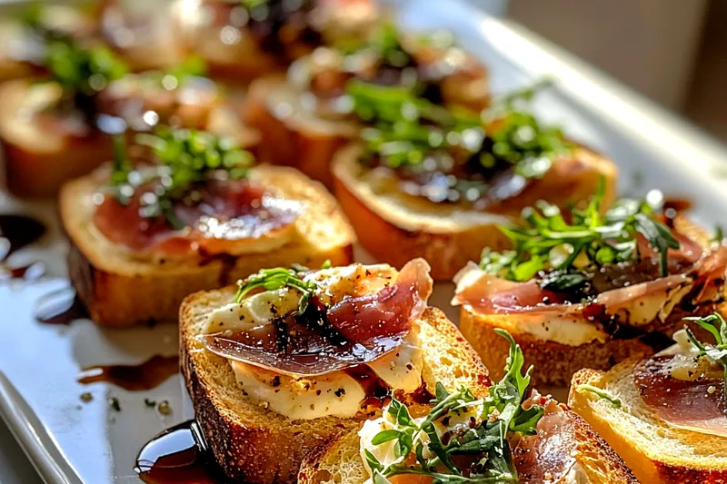 Fresh ingredients for Prosciutto Arugula Crostini