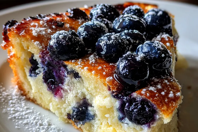 A step-by-step visual guide showing the process of making Quick Blueberry Pancake Delight, from mixing to cooking.