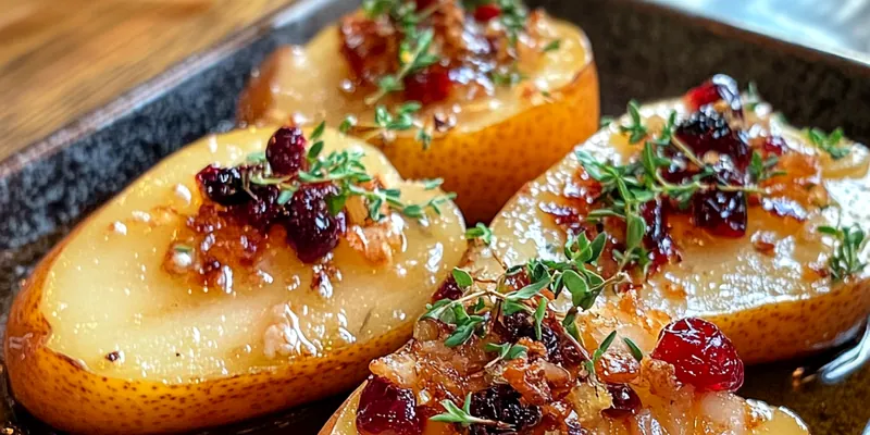 Delicious Roasted Pears with Cheese served on a plate