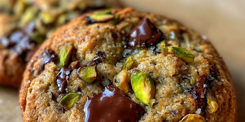 Delicious Salted Pistachio Chocolate Cookies served on a plate