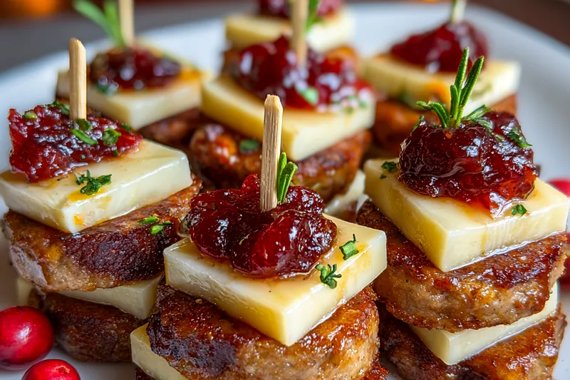An assortment of fresh ingredients for Savory Cranberry Sausage Bites, including sausage, cranberries, and herbs.