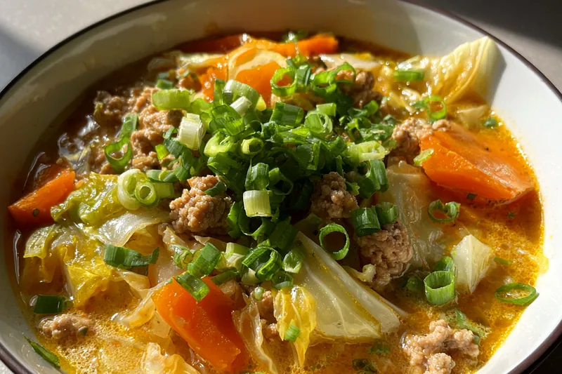 Cooking process for Savory Egg Roll Soup