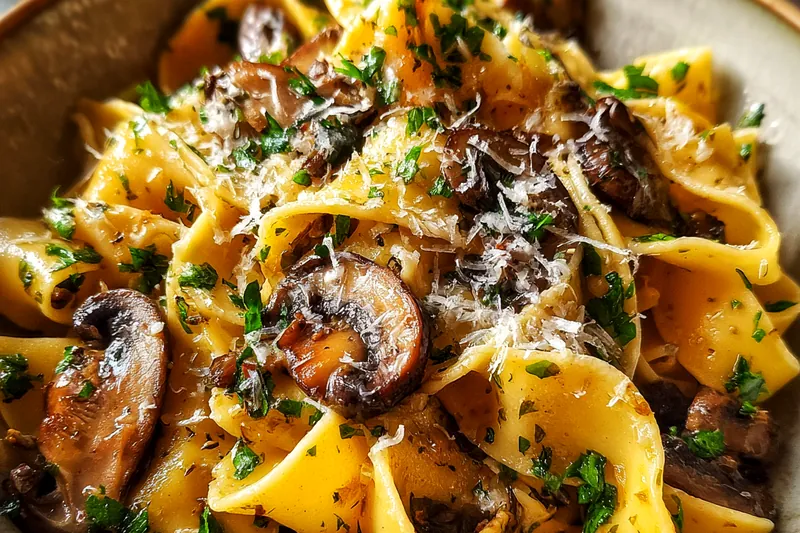 Cooking process for Savory Garlic Mushroom Pasta